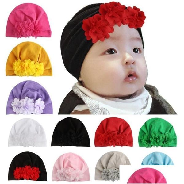 Beanie/Totenkopfkappen Neue Mode Blume Baby Mädchen Hut Neugeborenen Elastische Turban Hüte Für Baumwolle Säuglings Beanie Cap Drop Lieferung accessori Dhkyb