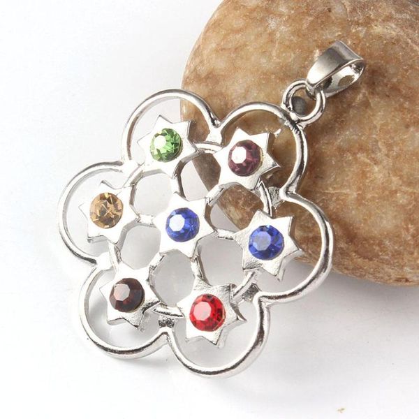 Collane con ciondolo Xinshangmie Placcato argento Stella di David Fiore a forma di 7 Chakra Reiki Cristallo strass Guarigione Charms Gioielli