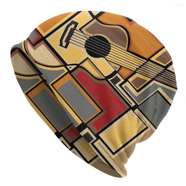 Беретские вязаные кепкие женщины мужчины весна зимняя эластичная фанк -фрактальная геометрическая форма с акустической гитарной искусством оптом