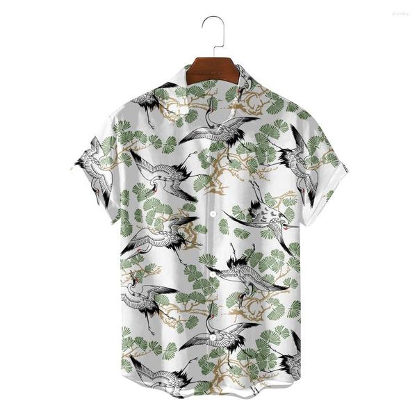 Erkek sıradan gömlekler yaz markası moda gevşek 3d flamingo hawaiian 2023 trend erkek sokak kıyafetleri çok yönlü kuşlar baskı sosyal bowling blusas