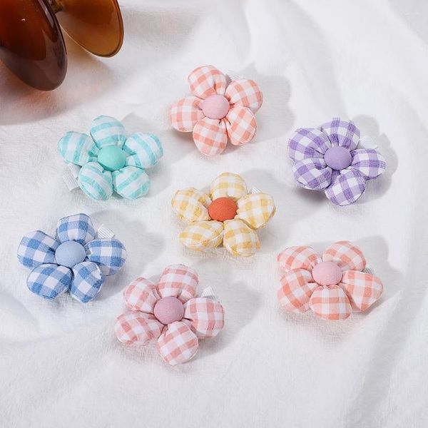 Accessori per capelli 2 pezzi/set Kids Lovely Flower Hairclips Safety Hairpins Girls Plaid Printed Cute Children Wholesale