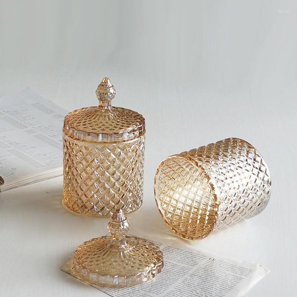 Garrafas de armazenamento de cristal nórdico pote de doces transparente com tampa açucareiro sala de estar caixa de decoração de joias