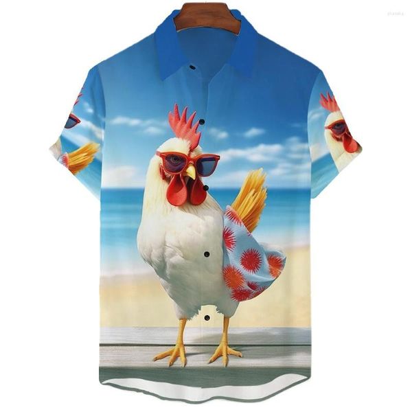 Männer Casual Hemden Tier Hahn Druck Männer der Sommer Mann Kurzarm Revers Übergroße Kleidung Tops Hawaiian Männlich Pullover