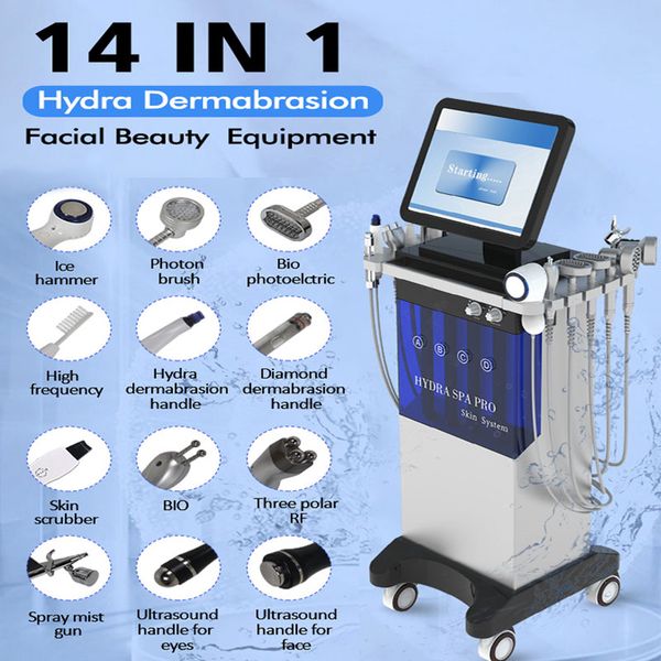 14 em 1 Máquina de hidradermabrasão de lavagem hidrofacial Máquina de face Face Firming Hydra Water Oxygen Jet Peel Diamond Dermoabrasão Spa facial