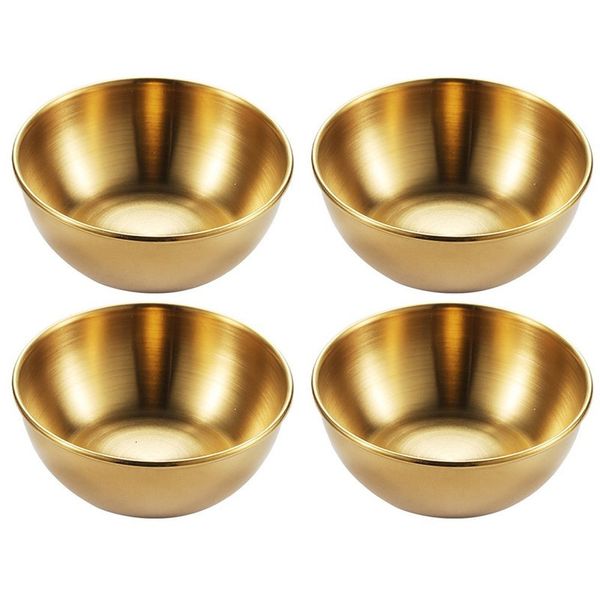 Pratos decorativos 4 peças 2 peças em aço inoxidável prato de molho de ouro conjunto de serviço de tempero bandeja utensílios de cozinha 230531