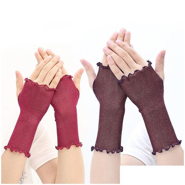 Fünf Fingerhandschuhe Damen Y Mesh Fingerlos Sommer Fahren Anti UV Sunsn Elegante Damen Halbfinger Fishnet Mitten Drop Lieferung Fa Dhseh