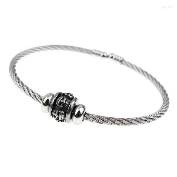 Bangle Hoge kwaliteit Non Fading Metal Waterproof Sieraden Men'S Street Charm Hip-Hop Gift Stainless Steel Skull Oval Opening Armbanden