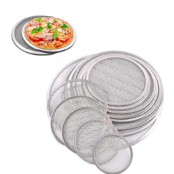 60 pçs/lote antiaderente tela de pizza assadeira bandeja de metal nova sem costura rede de metal de alumínio utensílios de cozinha utensílios de cozinha pizza 6-22 polegadas