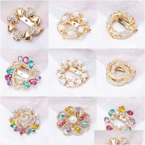 Pimler Broşes Kore Moda Altın Kaplamalı Simlenmiş İnci Rhinestone Broş Çiçek Yaka Sarıntısı Hijab Pin Mücevher Drop Dh46p