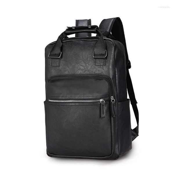 Okul çantaları erkekler iş sırt çantası pu deri bagpack büyük dizüstü bilgisayar sırt çantaları erkek mochilas gençler için gündelik okul çantası erkekler kahverengi siyah