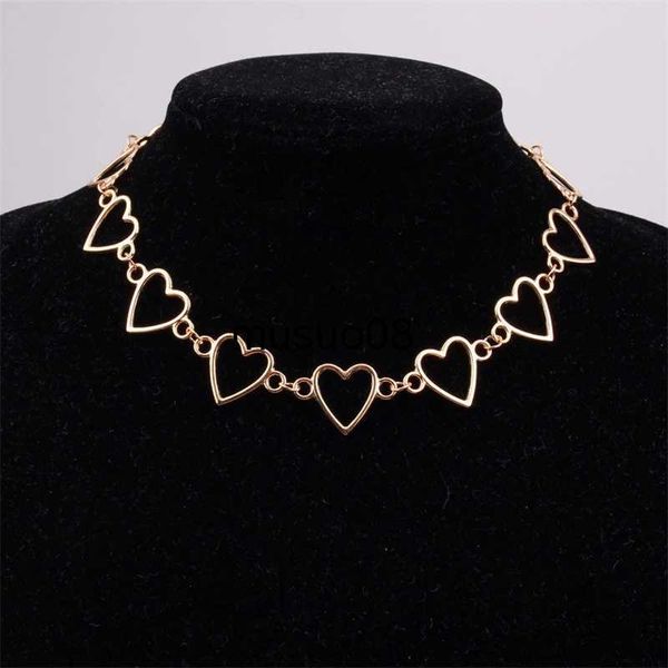 Collane con ciondolo Indipendente Gothic Metal Hollow Connecting Heart Neck Collana con collare a catena Collana da donna Egirl Cosplay Gioielli estetici J230601