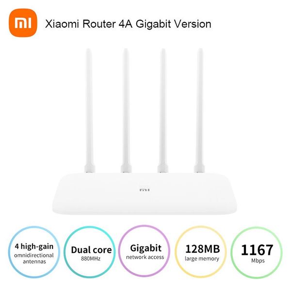 Маршрутизаторы New Xiaomi Mi Router 4A Gigabit версии 2,4 ГГц 5 ГГц Wi -Fi 1167 Мбит / с Wi -Fi Repeater 128 МБ DDR3 Высокий усиление 4 Антенн -сеть удлинителя