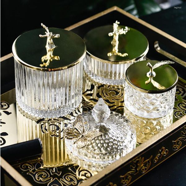 Garrafas de armazenamento frasco de vidro europeu com tampa retrô luxo cristal lanche chá especiarias cozinha alimentos cereais recipiente decoração de mesa
