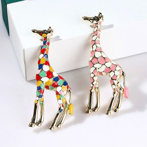Spille giraffa color oro da donna Spilla animale colorato carino Pin Gioielli di moda Regalo Spille squisite per bambini