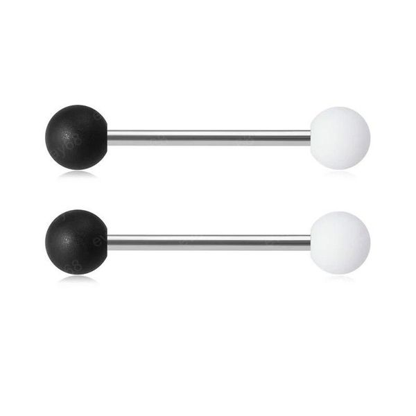 Anéis de língua Acrílico Barbell Piercing Preto Branco Anel de Mamilos Barra de Aço Inoxidável Stud Jóias Corporais Sexy Drop Delivery Dhlf2