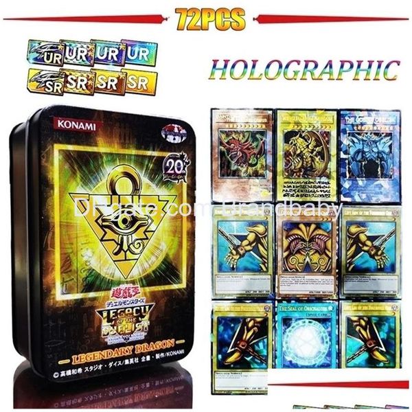 Kart Oyunları Yugioh Kartlar Teneke Kutu Yu Gi OH 72PCS Holografik İngilizce Versiyon Altın Mektup Düello Bağlantıları Mavi Gözler Exodia Drop Dhqfj