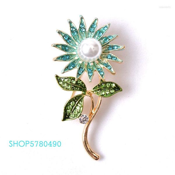 Broschen, eleganter Schmuck, Rhistone-Sonnenblumen-Brosche für Frauen, bemalte Perlennadel, blaue Farbe, Kleidungsstücke, Damen-Accessoires für das tägliche Kleid