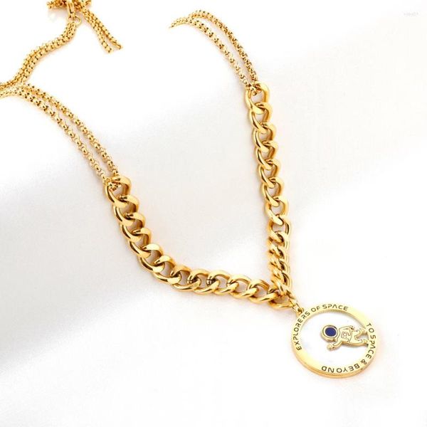 Подвесные ожерелья 40см круглый астронавт Геомерное ожерелье для мужчин панк -вечеринка украшения золоты