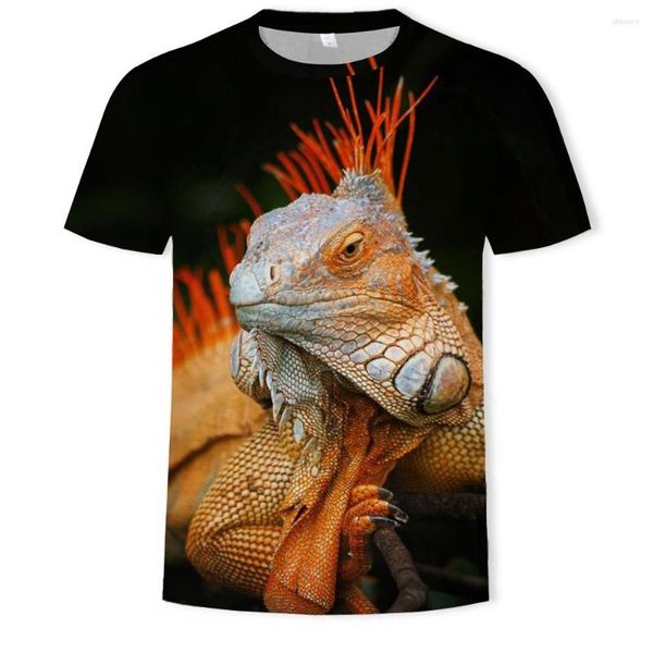 Camisetas masculinas verão manga curta gola redonda camiseta venda bem estilo lagarto impressão digital 3D para homens