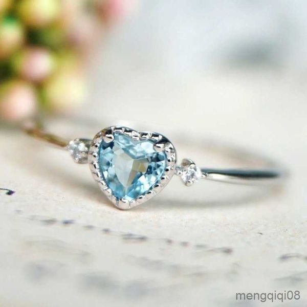 Bandringe Einfacher weiblicher kleiner Herzring Niedliche silberne Farbe Hellblau Modeversprechen Hochzeit Verlobung für Frauen