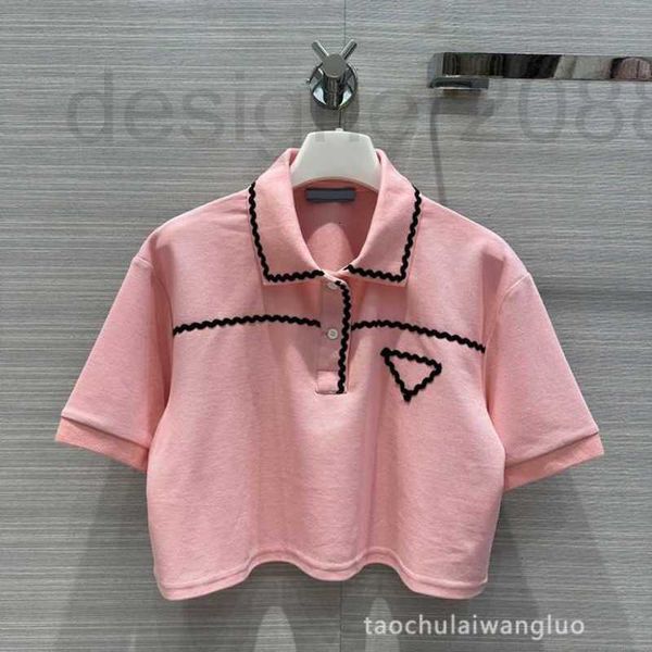 T-shirt feminina designer pequena doce menina borda ondulada camisa polo de manga curta top T4S1