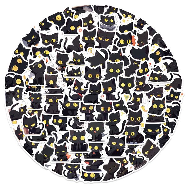 100PCS Mini Black Cat Stickers Per Skateboard Car Baby Scrapbooking Astuccio per matite Diario Telefono Laptop Planner Decor Book Album Giocattoli per bambini Decalcomanie fai da te