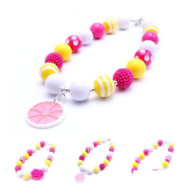 Collane di perline Est Design Pinkaddyellow Collana Regalo di festa di compleanno per bambine Ragazze Bubblegum Baby Kids Chunky Jewelry Drop De Dhcmu