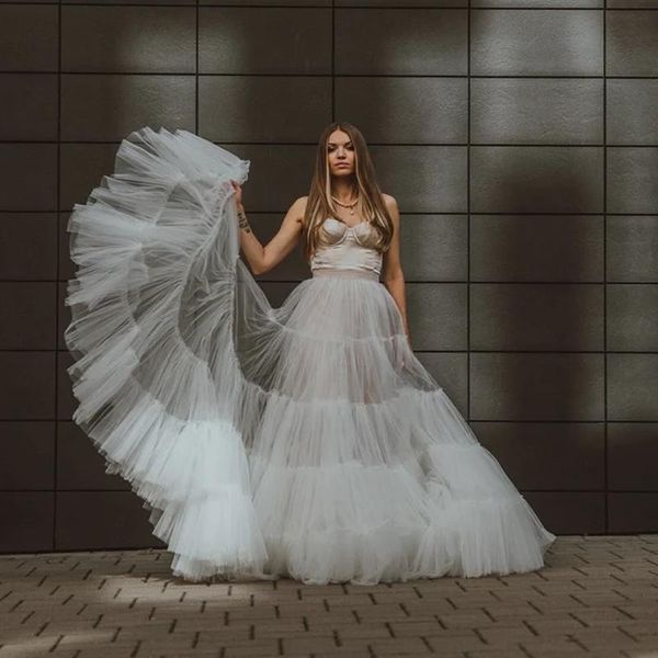 saia incrível tule tule volumoso saias de casamento tule tulle tulle tulle tutu extra saia longa para mulheres elegantes saia de festa de baile