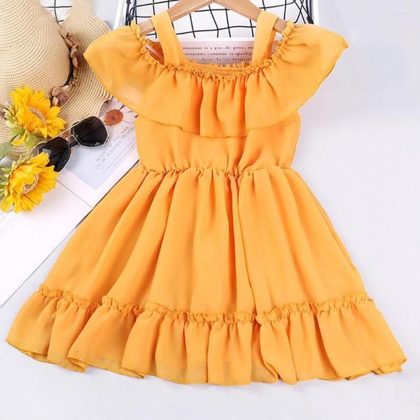 Vestidos para meninas Gola de uma palavra Mistura de algodão Bebê Coréia Moda Princesa