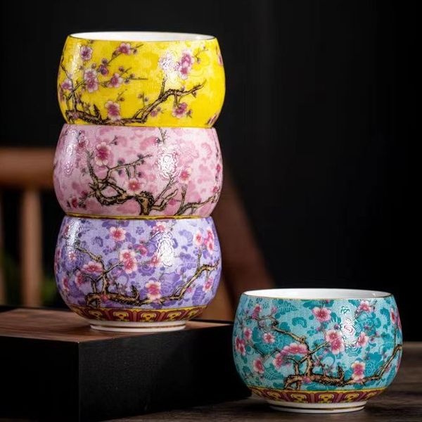 Copo mestre esmaltado, copo grande de ovo de dragão pintado de ouro, xícara de chá estilo palácio doméstico de cerâmica, Arhat antigo e colorido