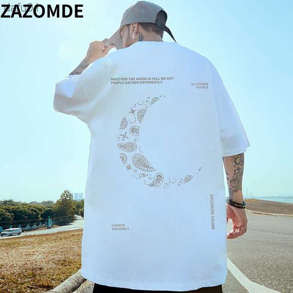 ZAZOMDE Hommes Lune Imprimer T-shirts Lâche Surdimensionné T-shirts Casual Mode Tops Couples Harajuku T-shirt Streetwear Hip Hop T-shirt L230520