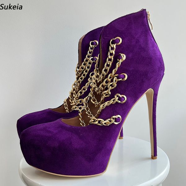 Sukeia Real Photos Sapatos de primavera femininos salto redondo sexy salto agulha roxo sapatos noturnos plus size 5-20