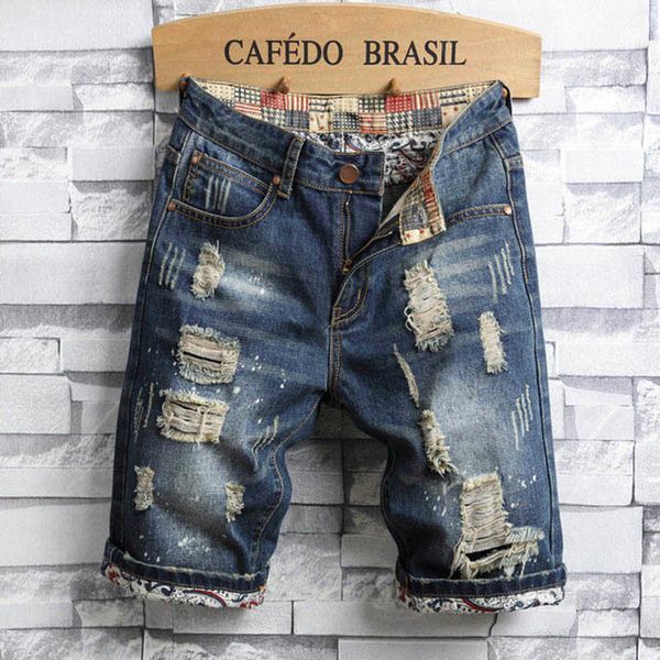 Shorts masculino estilo retrô jeans rasgado 2023 verão nova moda casual jeans shorts roupas de marca masculina P230602