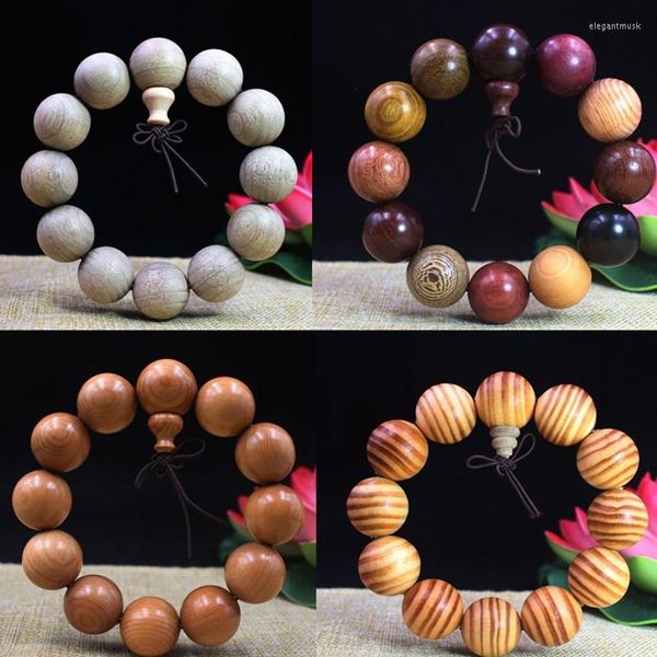 Strand 20mm Legno di sandalo Preghiera Perline Braccialetto elastico Gioielli da uomo Autentica perla di Buddha africano