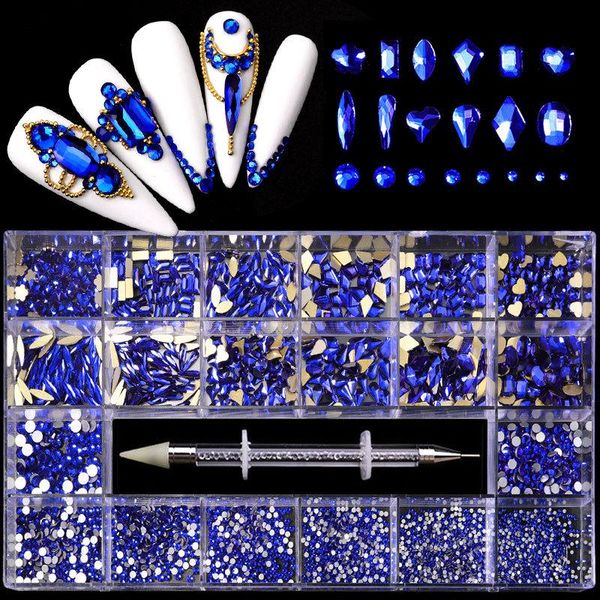 Украшения Mezcla de Diamantes de Cristal Ab en Rejillas 21 Colores forma Flatback Nail Art Set Con 1 Pick Up Pen