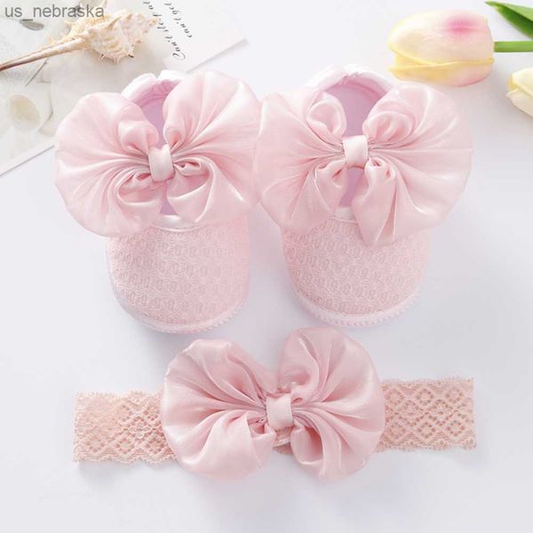 Bebek kız ayakkabı kafa bantları set sevimli bowknot yenidoğan bebek ayakkabıları kızlar için antislip zemin prewalkers ayakkabı vaftiz bebek hediyeleri l230518