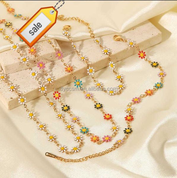 Collana in acciaio inossidabile con crisantemo in oro 18 carati, bracciale in acciaio al titanio, collana con fiori in choker, moda di alta qualità