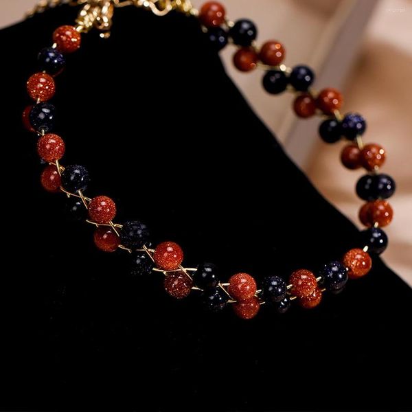 Strand Fashion Crystal Gold Color Blue Sandstone Bracciale da donna Personalità semplice Versione coreana Tessuto a mano Gioielli per feste Regalo