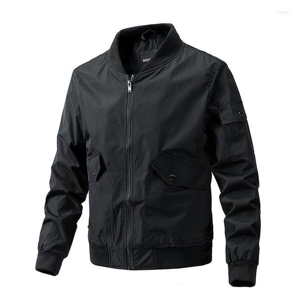 Jaqueta Masculina Jaqueta Bomber Masculina Manga Comprida Zíper Militar Tático Primavera Outono Trench Coat Motocicleta Stand Slim Coats