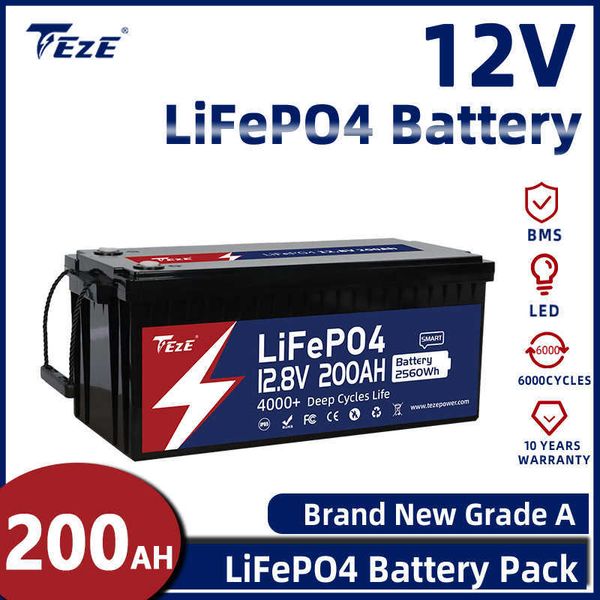 Nuovo pacco batteria 12V 200Ah LiFePo4 Batterie al litio ferro fosfato BMS integrato Bluetooth per camper Barche a motore EU US Tax Free