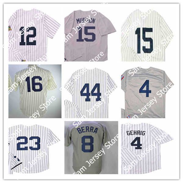 Man Retire Retro Vintage Baseball Jersey 4 Lou Gehrig 8 Yogi Berra 23 Don Mattingly 15 THURMAN MUNSON 44 REGGIE JACKSON 16 WHITEY FORD 12 RON BLOMBERG