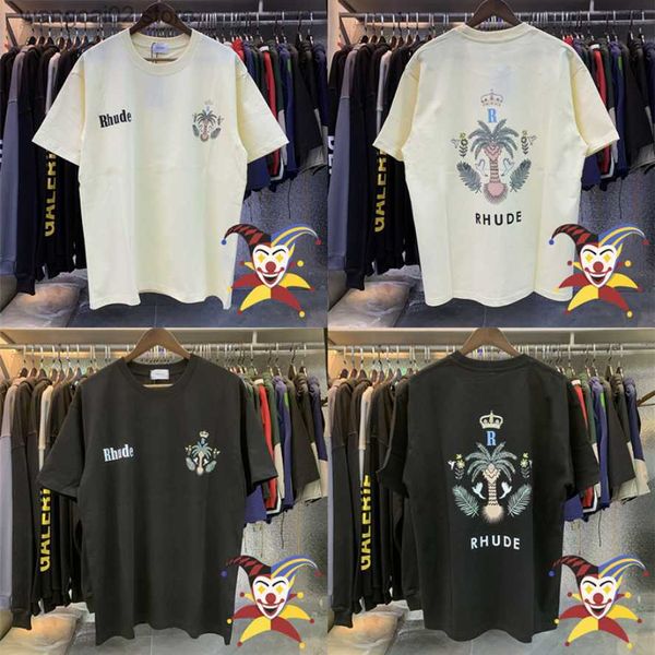 Camisetas Masculinas 2023ss Coco Crown Print RHUDE T-Shirts Homens Mulheres Tags Manga Curta Camiseta Rhude T230602