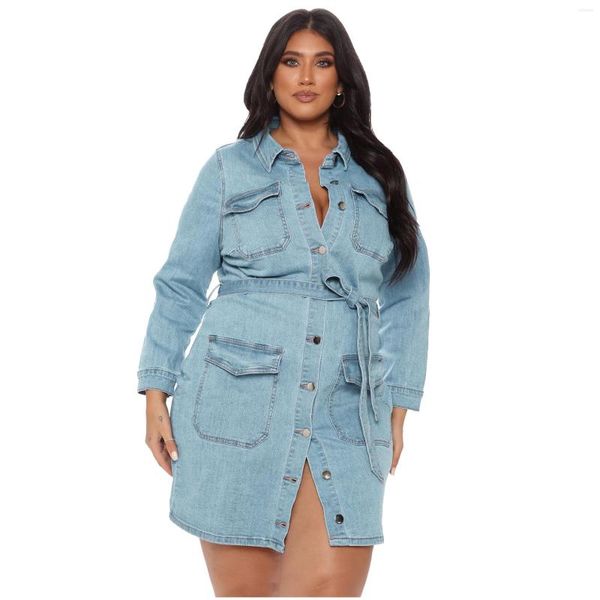 Günlük elbiseler uzun kollu bahar sonbahar kadın vestido denim elbise kadın Avrupa tarzı