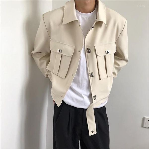 Jaquetas masculinas primavera casaco premium tops curtos masculinos modernos grandes bolsos duplos no peito design coreano nicho casal jaqueta street bomber