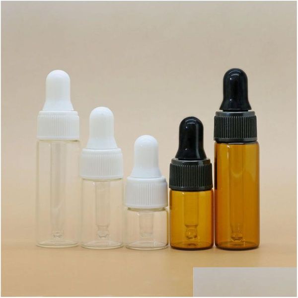 Bottiglie di imballaggio 2 ml l 5 ml mini flacone contagocce in vetro ambrato contenitore per campioni olio essenziale per minuscola fiala portatile drop delivery office dhxd7