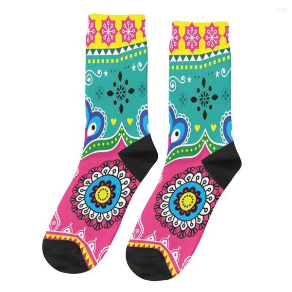 Herrensocken, buntes und sich wiederholendes Diwali, traditioneller LKW-Kunst-inspirierter Hintergrund für Männer, Reisen, 3D-Druck, für Jungen und Mädchen, mittelhohe Socke