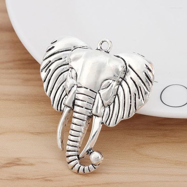 Collane con Ciondolo 5 Pezzi Argento Tibetano Grande Testa di Elefante Animale Pendenti con Ciondoli per Gioielli Fai da Te Accessori 55x48mm