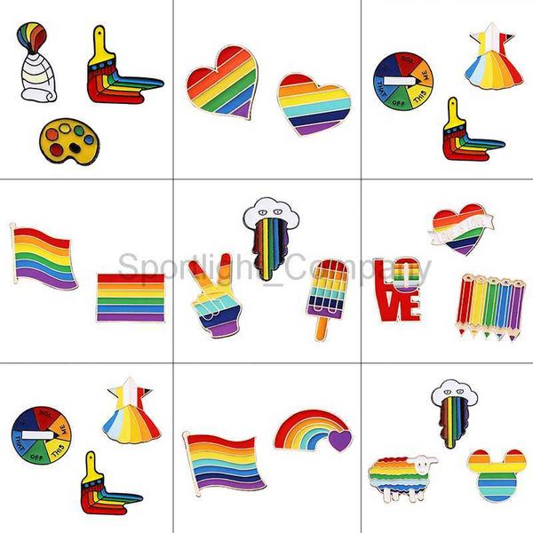 Conjunto de pinos esmaltados de arco-íris, 2 a 3 peças/conjunto, design lgbtq, coração, nuvens, bandeira, ovelha, lápis, broche de metal criativo, orgulho gay, lapela, joias, crachá