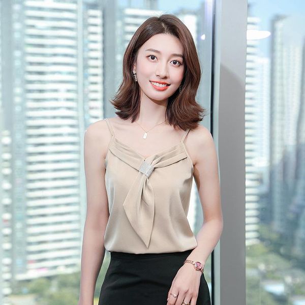 Sommer Koreanische Mode Satin Spitze Frauen Halter Feste Büro Dame Camis Lose Spaghetti Strap Tank Top