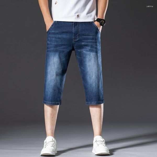 Herrenhosen Männer Lange Denim-Shorts Sommer Kurz geschnittene Hose Knielang Plus Größe 48 46 44 42 Dünne übergroße männliche Passform Big Blue Middle Jeans